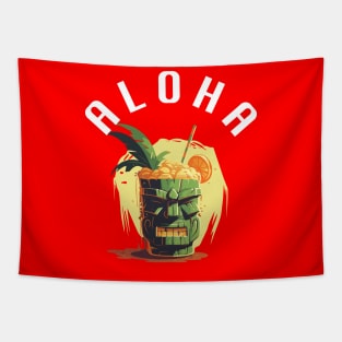 Tiki Drink - Aloha (Black Lettering) Tapestry