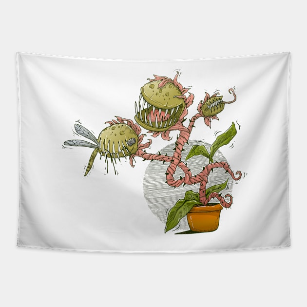 Carnivorous plant eating mosquito Tapestry by romulofq