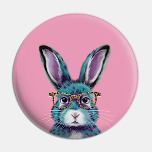 Super Cute Bunny Wearing Leopard Glasses, Easter Bunny Graphic Pin