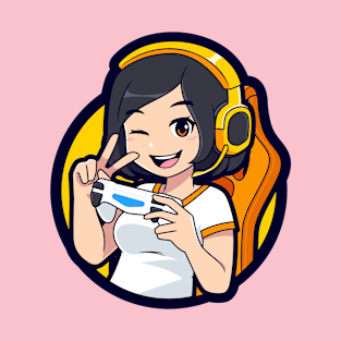 Cute Girl winking eye with headphones and showing victory T-Shirt