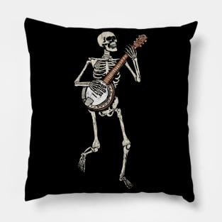 Retro Dancing Skeleton Banjo Vintage Graphic Pillow