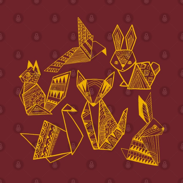 Origami Animals in Golden Yellow by DrawnByKate