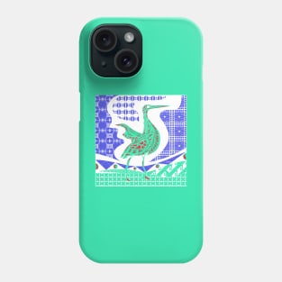 egret bird in talavera nest in mexican pattern art ecopop in blue jade Phone Case