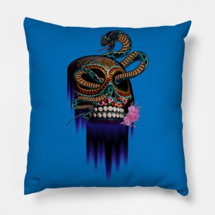 Skull with Snake and Flowers Pillow