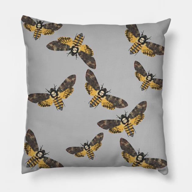 Death's Head Moths Grey Pillow by TrapperWeasel