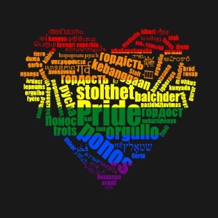 LGBT Pride In Many Languages Rainbow Heart Word-art T-Shirt