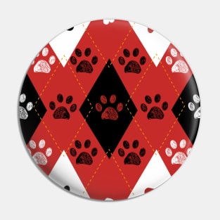 Plaid pattern black and red paw prints Pin