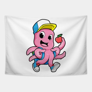 Octopus as Student with Backpack and Apple Tapestry