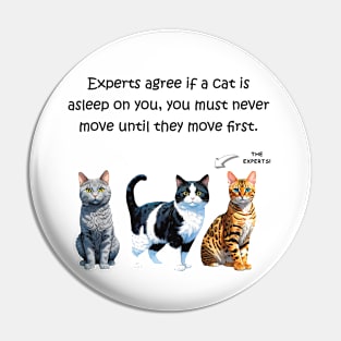 Experts agree if a cat is asleep on you, you must never move until they move first - funny watercolour cat design Pin