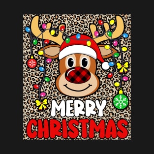 Merry Christmas Funny Reindeer Xmas Family Pajamas Leopard T-Shirt