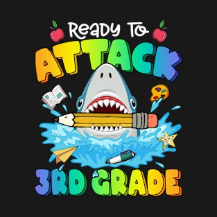 Ready To Crush 3rd Grade Shark Back To School Colorful Boys Girls T-Shirt