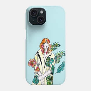 Woman with Red hair in a yellow floral coat - Fashion Illustration. Phone Case