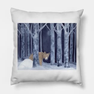 Bear in the Forest Whimsical Watercolor Illustration Pillow