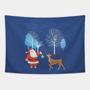 Christmas Scene with Santa and Reindeer Tapestry