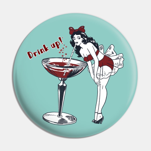 Drink Up Vintage Champagne Cutie Pie Pinup Pin by LittleBunnySunshine