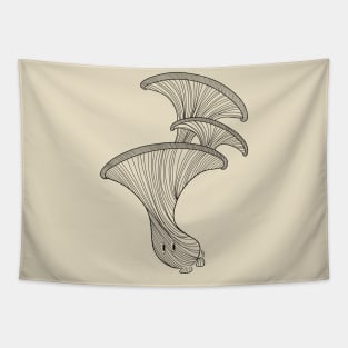 Oyster Mushroom Black Lineart Tapestry