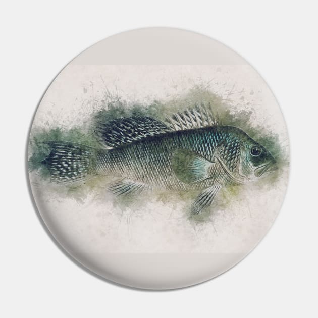 Sea Bass Watercolor Art for the Fishing Lovers and Anglers / Gifts for Fisherman Pin by Naumovski