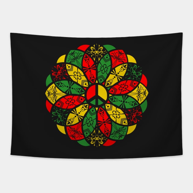 Ornamental Peace Mandala - Rasta Colours Tapestry by MellowGroove