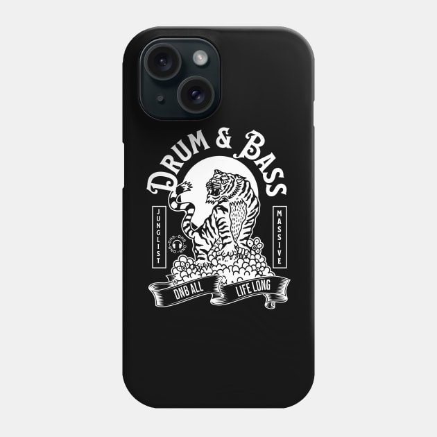 DRUM AND BASS - Junglist Tiger Massive (White) Phone Case by DISCOTHREADZ 