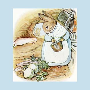 Mrs. Rabbit Prepares Dinner While Peter Recovers - Beatrix Potter T-Shirt