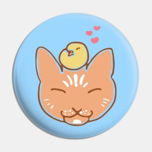 Pussy Cat and Yellow Chick in Love Pin