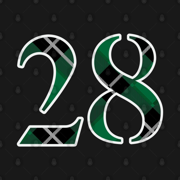 28 Sports Jersey Number Green Black Flannel by Design_Lawrence