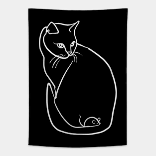 Cat and Mouse, Animal, Line art Tapestry