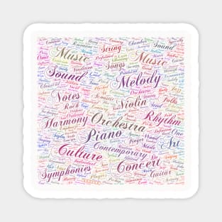 Melody Music Orchestra Silhouette Shape Text Word Cloud Magnet