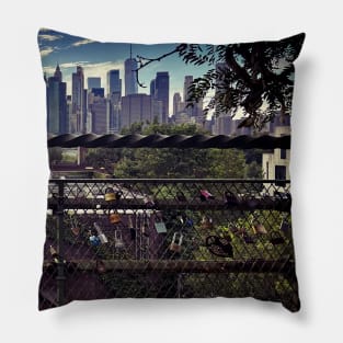 Manhattan Skyline New York City Love Padlocks Pillow
