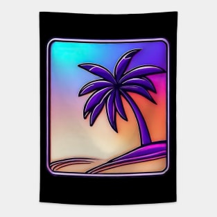 Retro vaporwave palm beach logo Tapestry