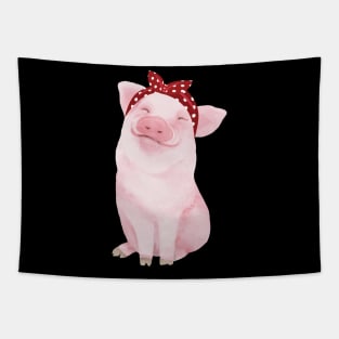 'Adorable Pig in a Bandana' Funny Pig Gift Tapestry