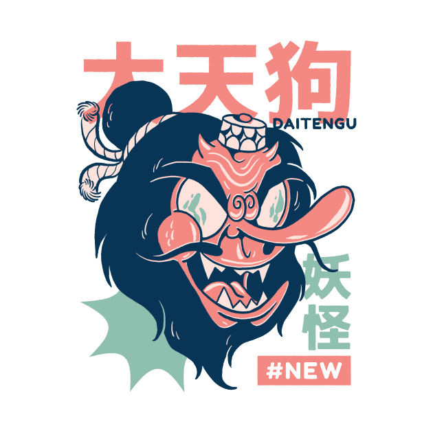 Retro Japanese Daitengu Yokai Illustration | Japanese Folklore Creatures by SLAG_Creative