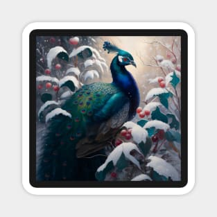 Winter Peacock Magnet