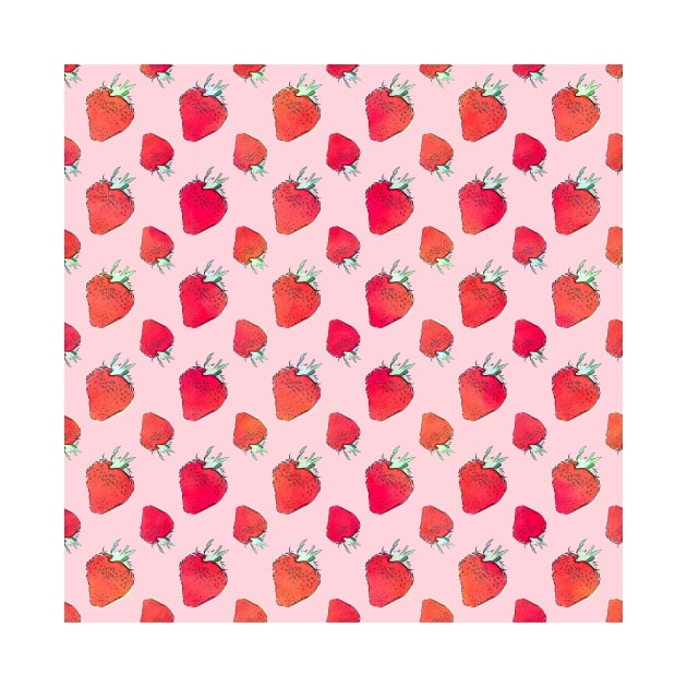 Red Strawberries Pink Pattern by NdesignTrend