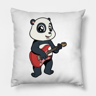 Cartoon panda bear playing electric guitar Pillow