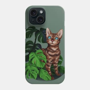 a Bengal cat with a plant Phone Case