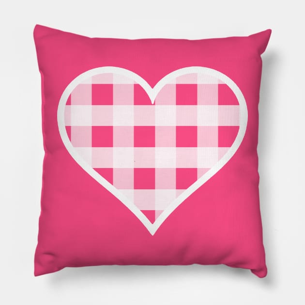 Bright Pink and White Buffalo Plaid Heart Pillow by bumblefuzzies