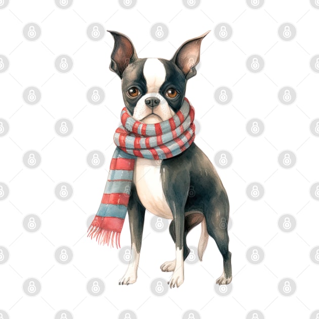 Boston terrier winter dog by piscoletters