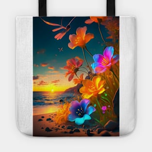 Colour bioluminescent flowers on beach Tote