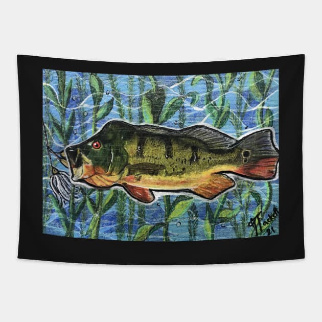 Peacock bass a catchin’ Tapestry by Artladyjen