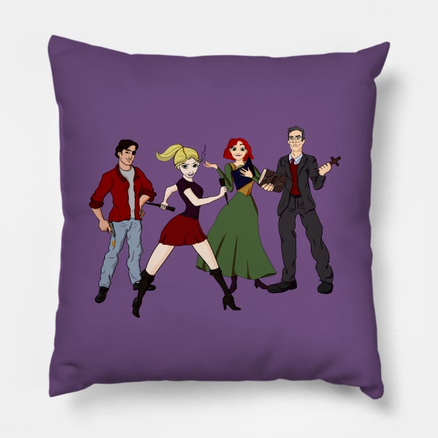 Cartoony Buffy and the gang Pillow by NanaLeonti