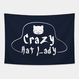 Crazy Hat Lady Text with Cute Cat - White Tapestry