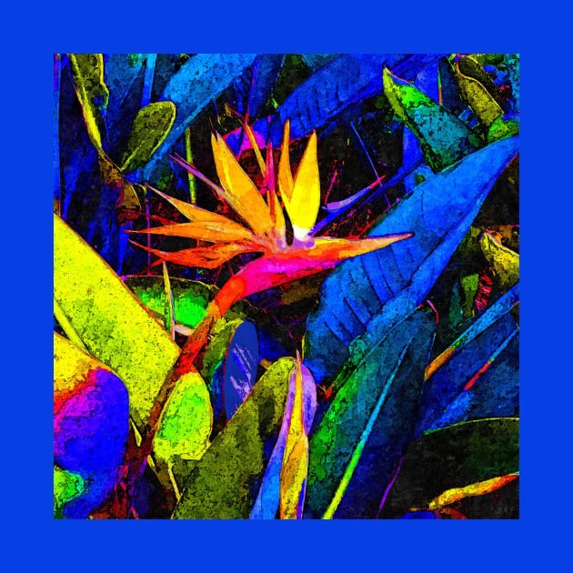 Colorful Bird of Paradise Flower and Leaves Painting by oknoki