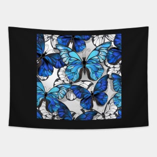 White Seamless Pattern with Blue Butterflies Tapestry