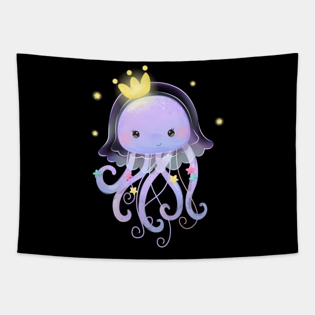 jellyfish crown cartoon Tapestry by Mako Design 