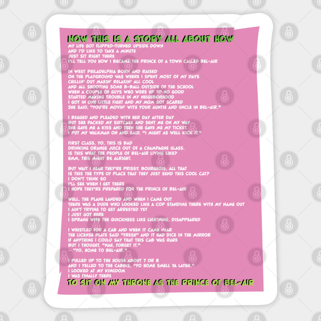 Fresh Prince Of Bel Air Lyrics Fresh Prince Of Bel Air Sticker Teepublic