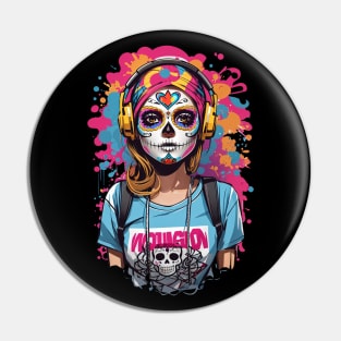 Dia de los Muertos Sugar Skull Girl Pin