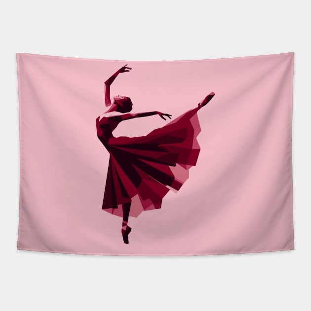 Silhouette of ballerina in a dark red tutu. Vector illustration, tiptoe dancing, ballet pose Tapestry by Nora Liak