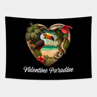 Valentine Paradise No. 4: Valentine's Day in Paradise on a Dark Background Tapestry