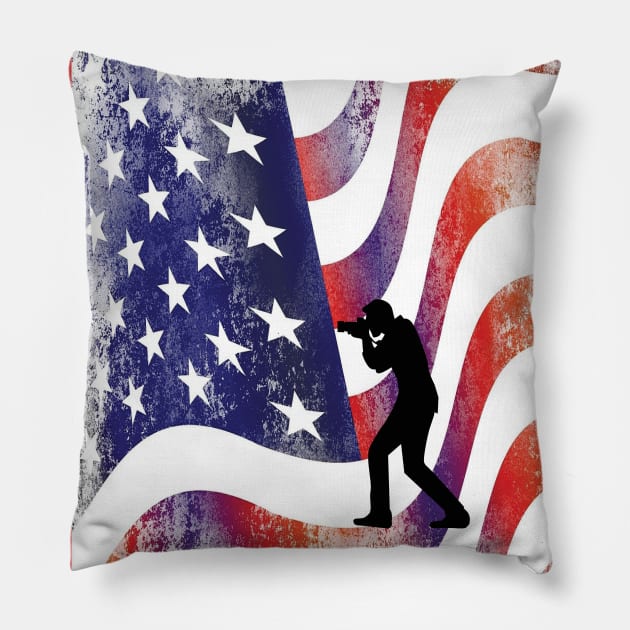 photographer American flag Pillow by designnas2